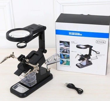 New desktop multi-function Soldering iron Stand magnifying glass with auxiliary clip drawer