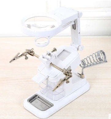 New desktop multi-function Soldering iron Stand magnifying glass with auxiliary clip drawer