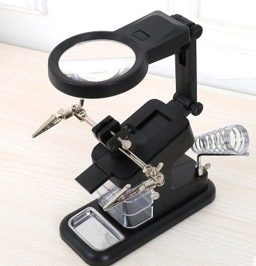 New desktop multi-function Soldering iron Stand magnifying glass with auxiliary clip drawer