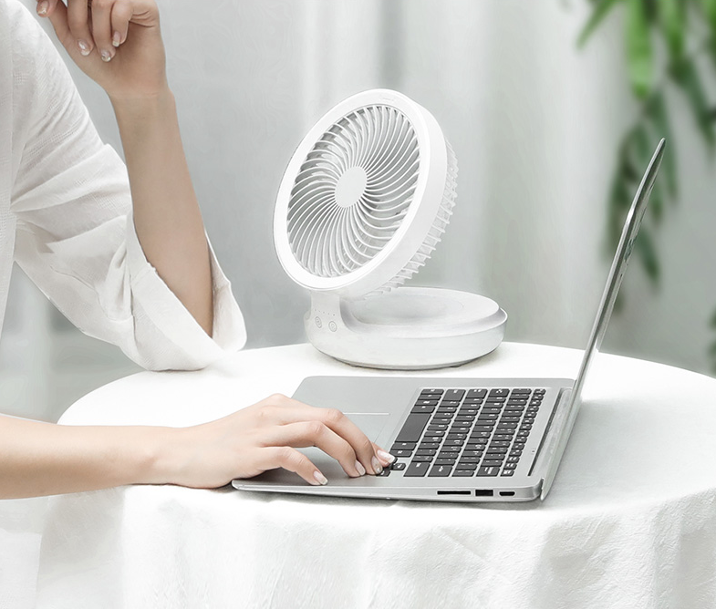 Wireless Suspended Air Circulation Fan USB Rechargeable Folding Electric Fan Night Light Touch Control 4 Wind Speed