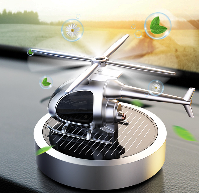 Solar Powered Car Helicopter Air Freshener Rotating Cool Perfume Ornaments
