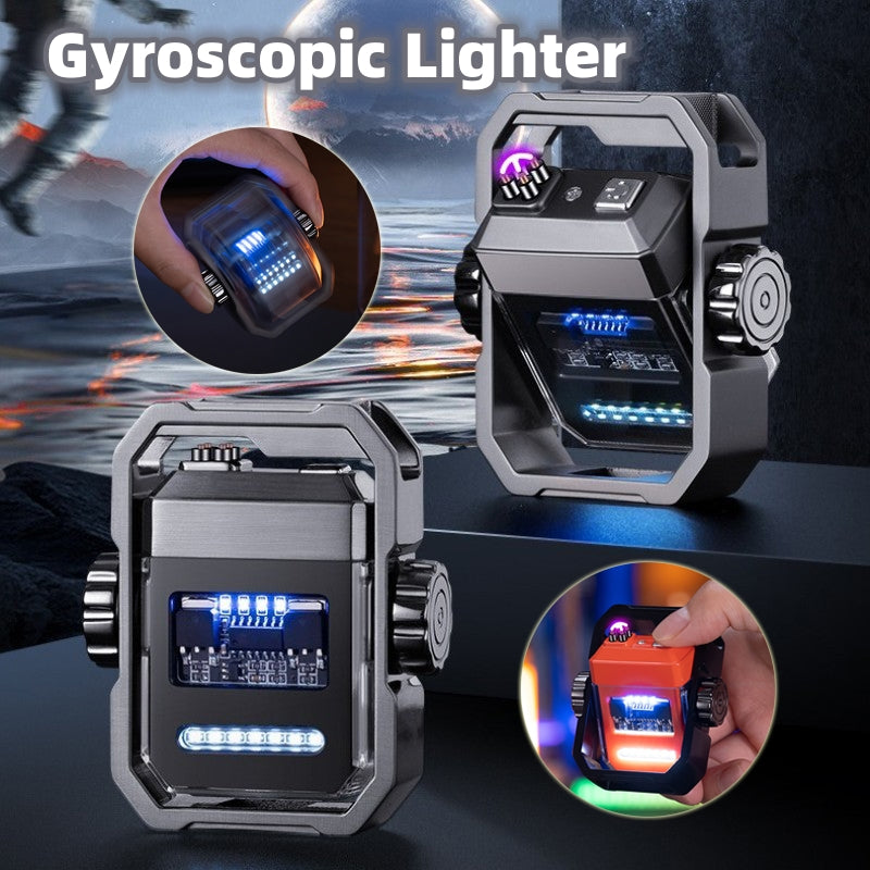 New Pulse Lighter Double Arc Outdoor Windproof Type-C Charging Electric Lighter Rotary Gyroscope Decompression Tool