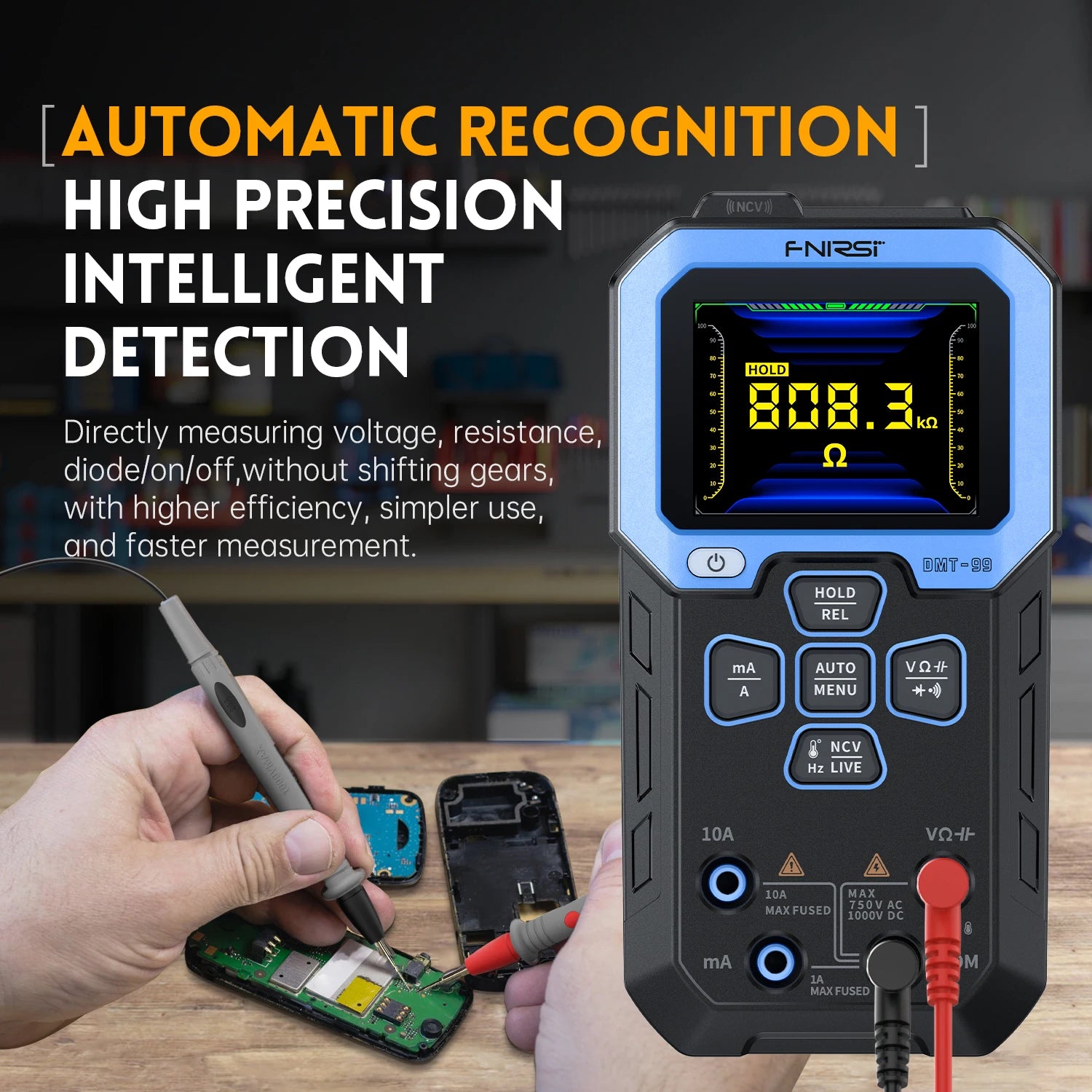 DMT-99 Digital Voltage and Current Multimeter Smart Professional 1000V 10A True RMS Auto Range AC DC