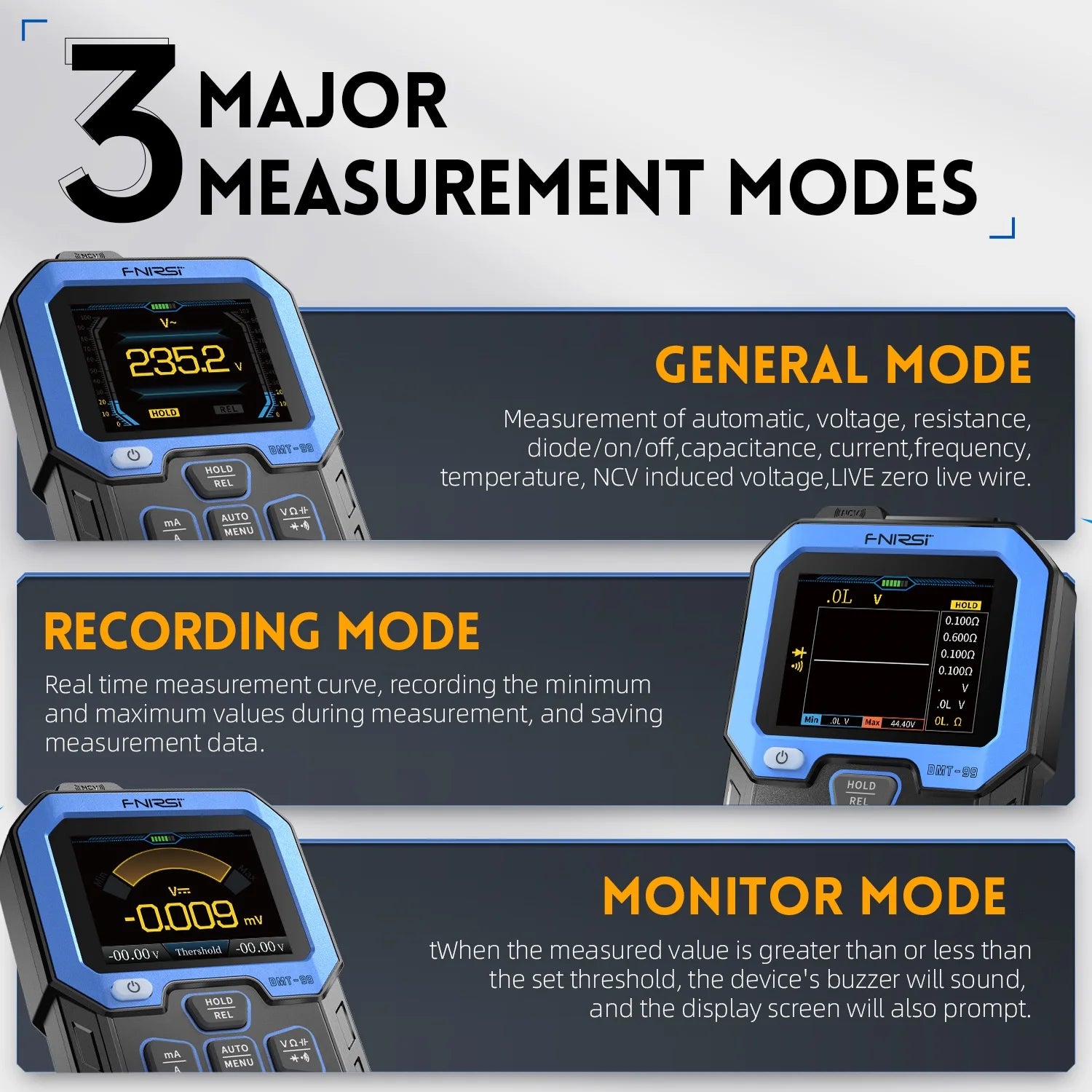 DMT-99 Digital Voltage and Current Multimeter Smart Professional 1000V 10A True RMS Auto Range AC DC