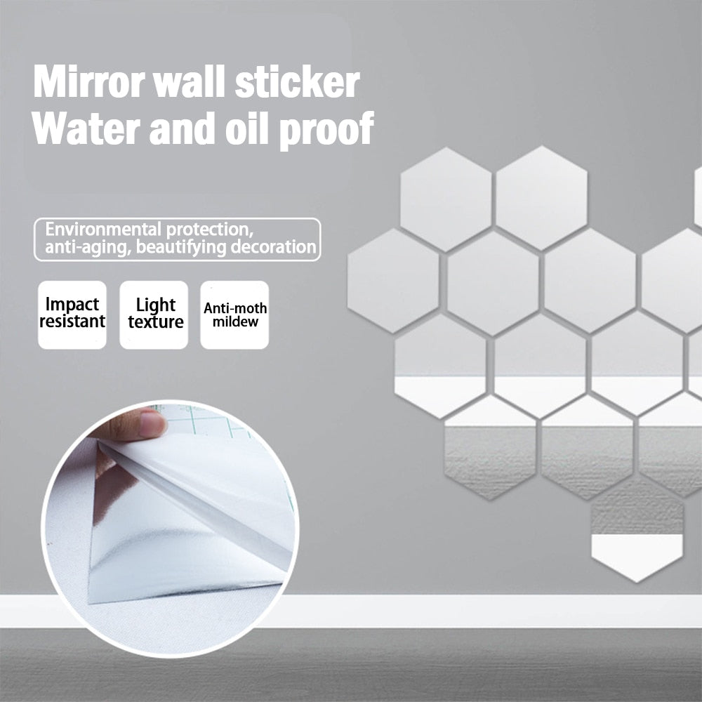 Unbreakable Mirror Tile Wall Sticker Rectangle Self Adhesive Bathroom Home Living Room Decor Water Resistant Sticky Sticker