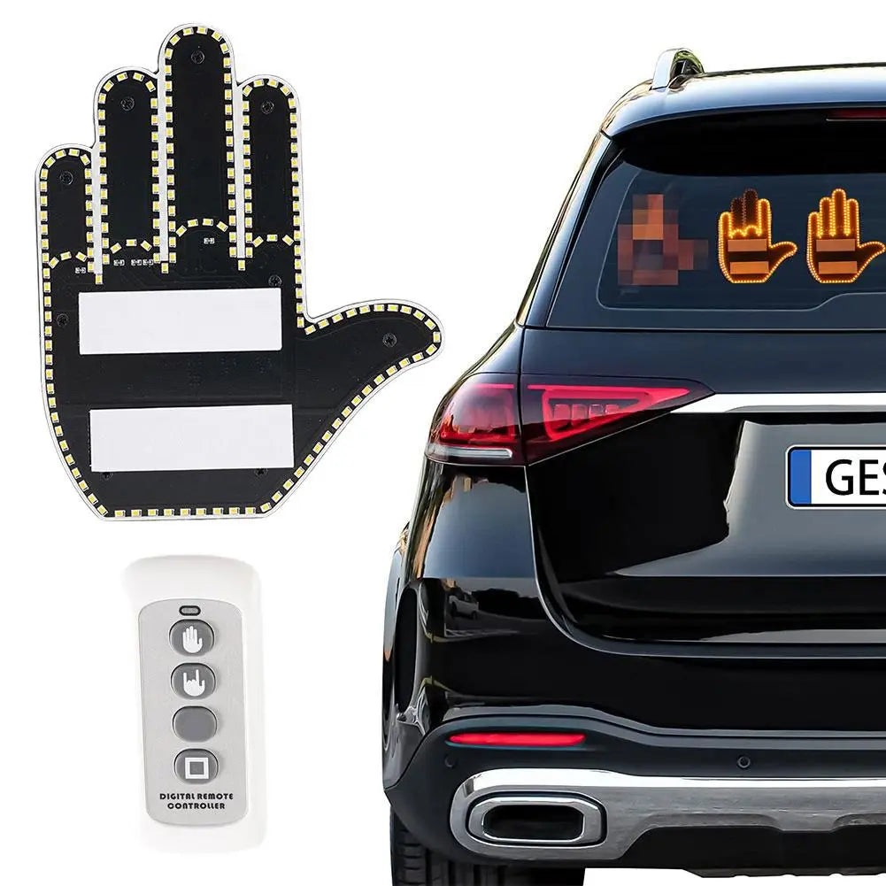 Funny Car Finger Light With Remote Road Rage Signs Middle Gesture Hand Lamp Sticker Glow Panel For Cars