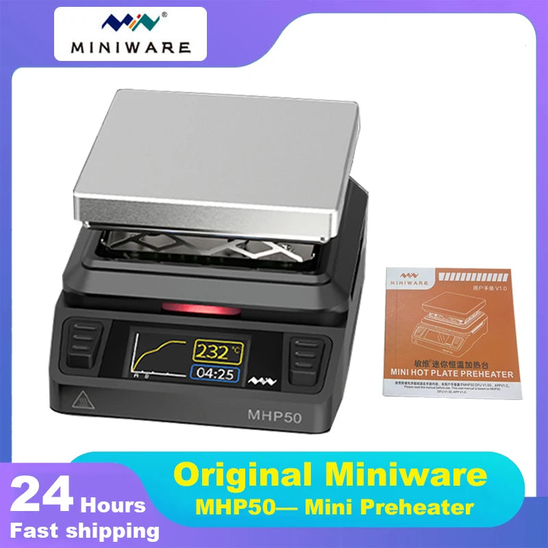 MINIWARE MHP50 Mini Hot Plate Preheater 50*50mm Heating Area Constant Temperature 350℃ Intelligent Heating Tool
