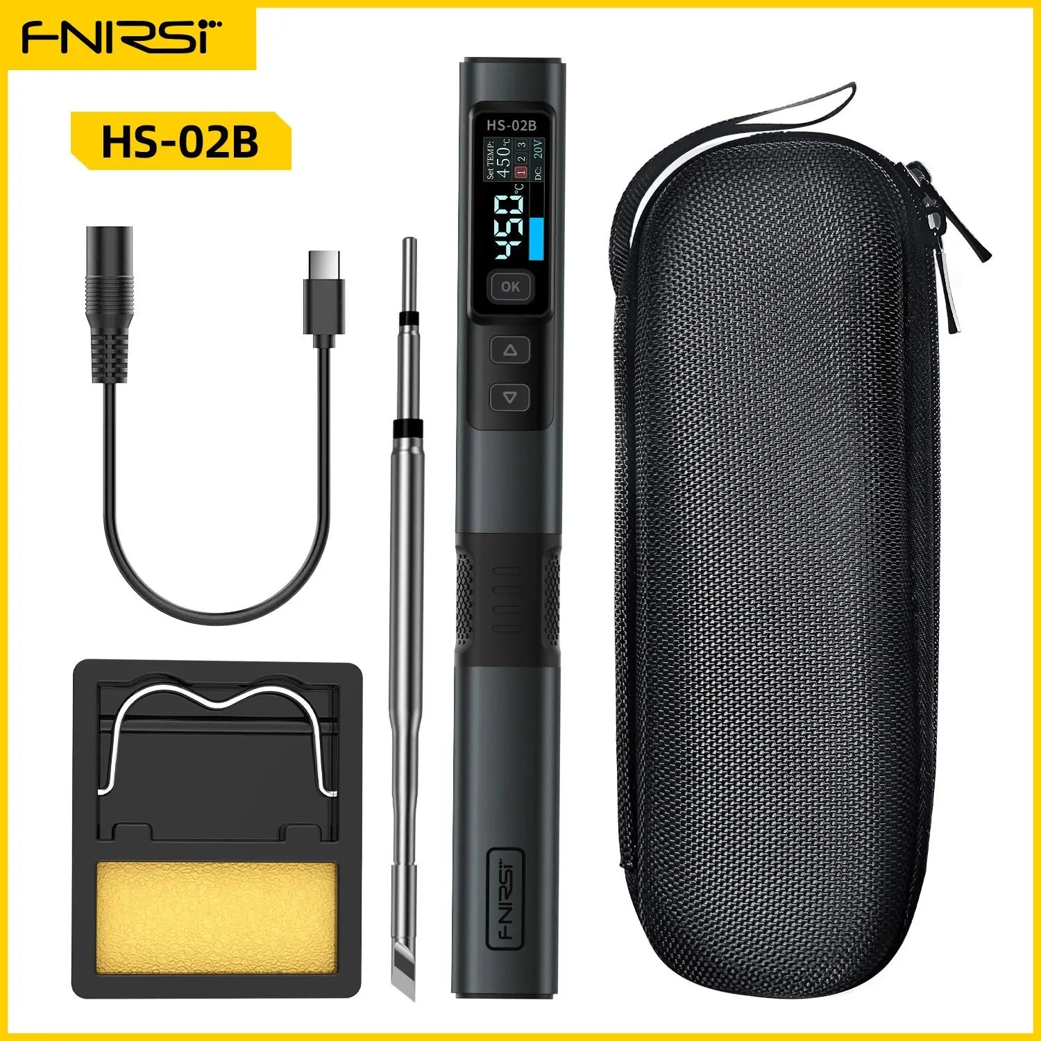 FNIRSI HS-02 Adjustable Temperature Soldering Iron 100-450℃ Welding Solder Rework Station PD 100W