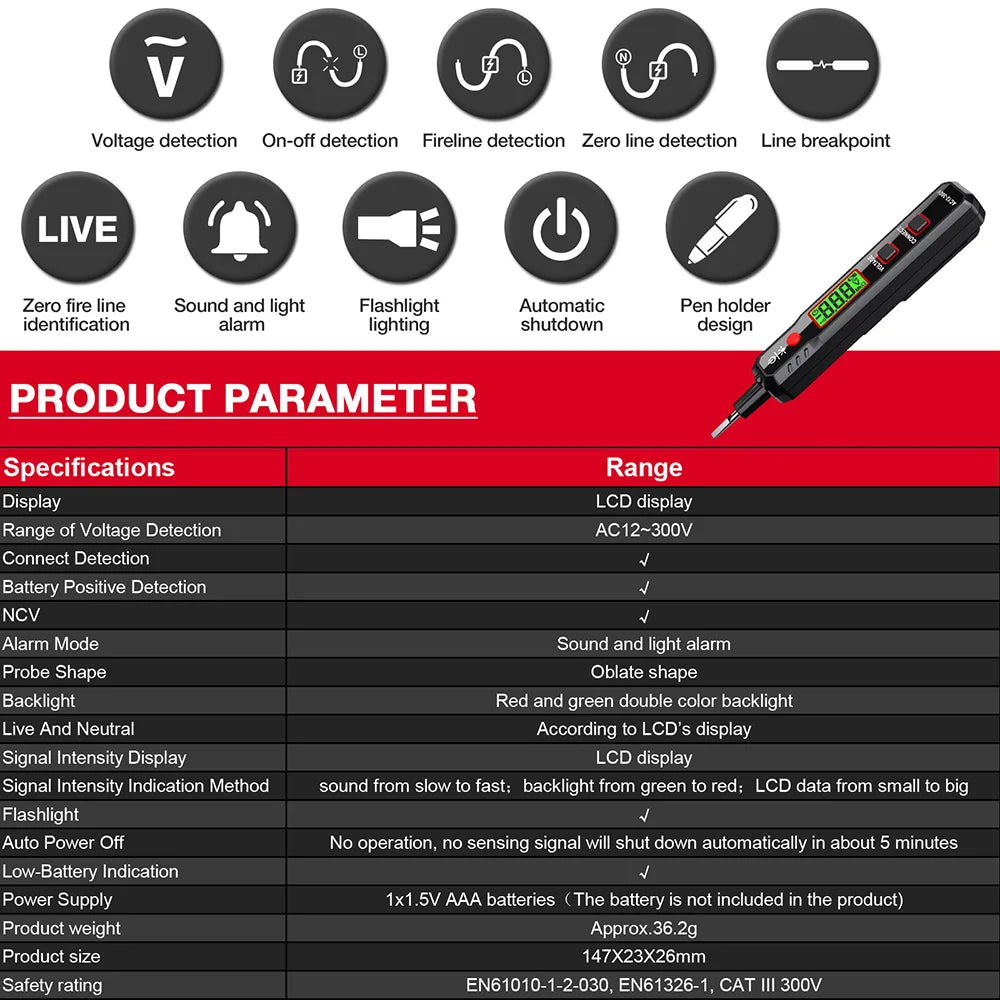 HT89 Smart Voltage Indicator AC 12V-300V Voltage Detector Pen Breakpoint Finder Continuity Test Live Tester