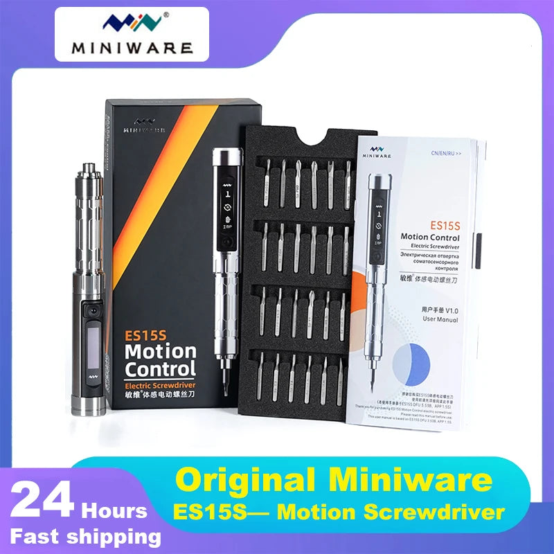 MINIWARE ES15S intelligent Motion Control Electric Screwdriver USB Chargeable Cordless Screwdriver 24pcs