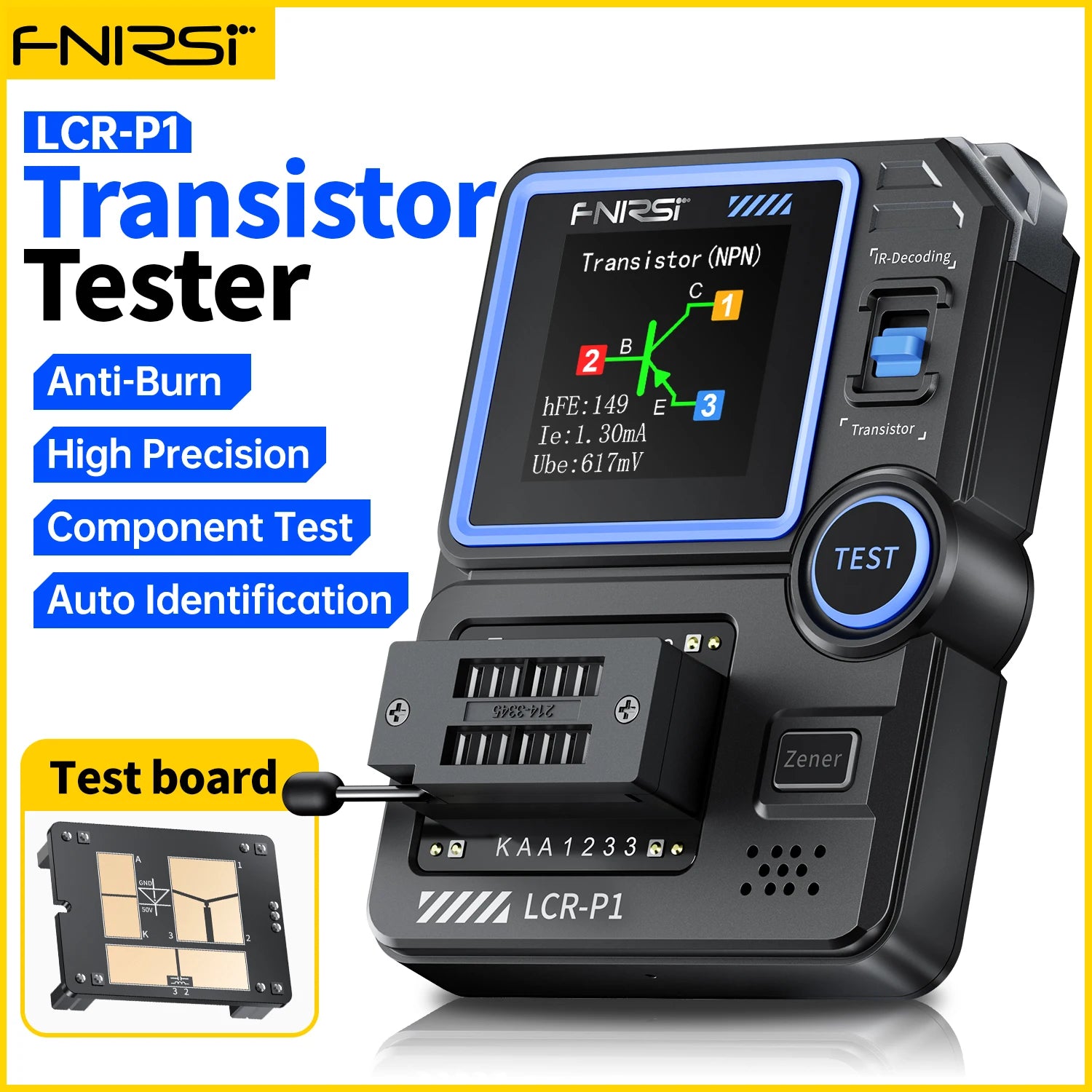 FNIRSI LCR-P1 Transistor Tester Diode Triode Capacitance Resistance Meter LCR ESR Meter NPN PNP MOSFET IR Multifunction Tester