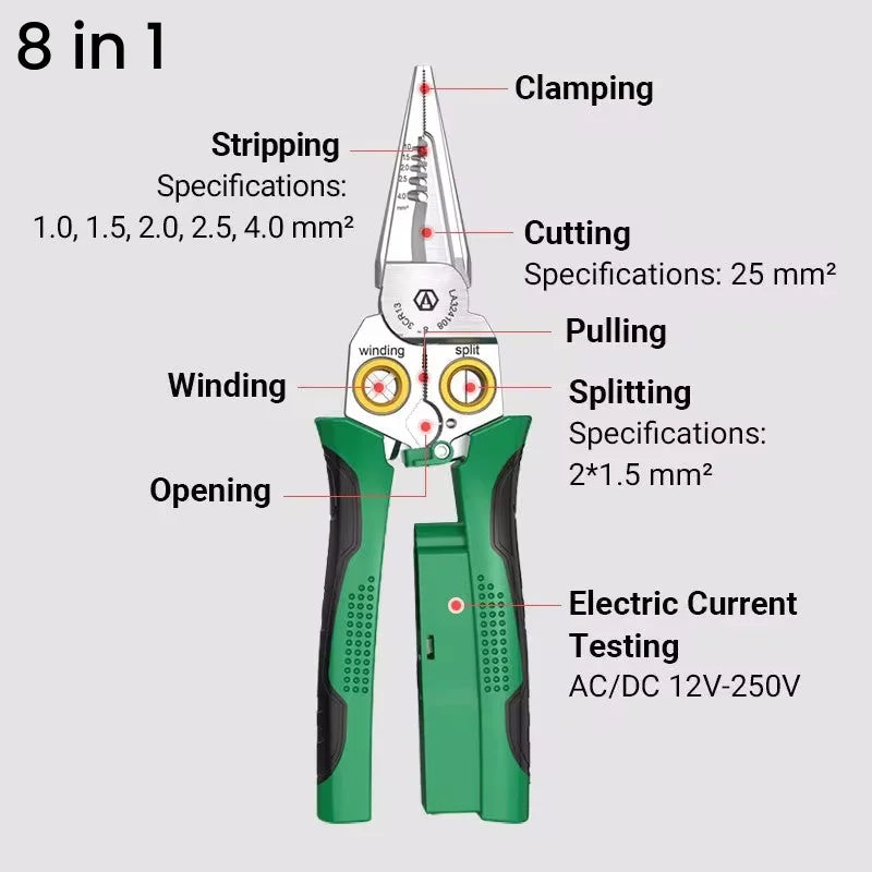 8-in-1 Multi-Functional Wire Stripper Pliers Cutting Cable With Electrical Measuring NCV