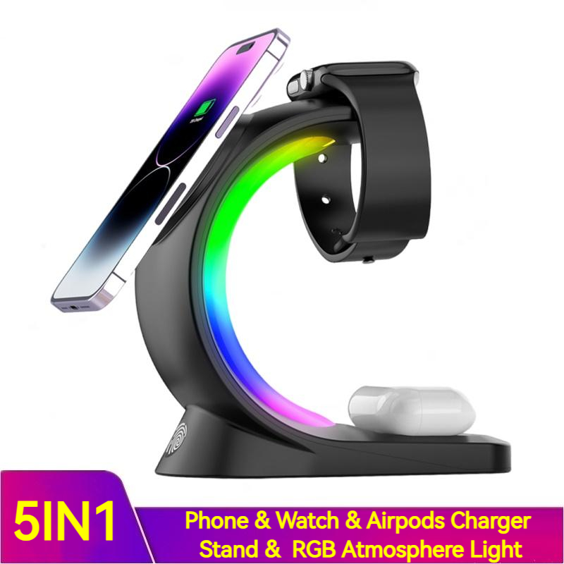 4 In 1 Atmosphere Light Magnetic Wireless Charger Fast Charging For Smart Phones & Iphones