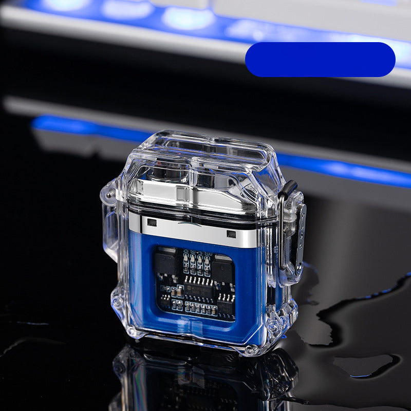 USB Transparent Shell Waterproof Electronic Pulse Lighter Double Arc Cigarette Lighter
