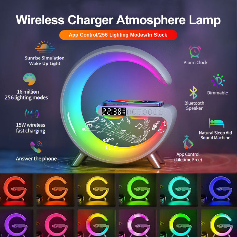 Intelligent Atmosphere Lamp Bluetooth Speaker Wireless Charger Bedside Lamp Sunrise Wake-up Lamp Polar Lamp Alarm Clock