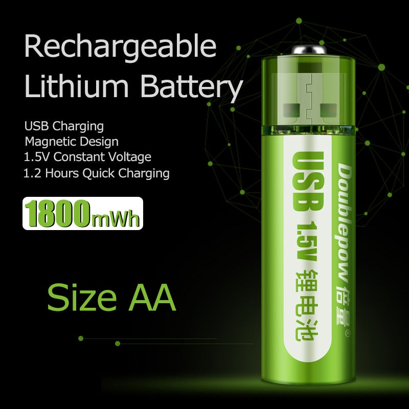 1.5V AA rechargeable battery 1800mWh USB li-ion battery